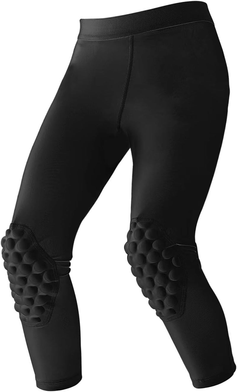 Topeter Youth Basketball Compression Pants with Knee Pads and Butt Pad, Kids 3/4 Capri Padded Sport Legging Tights - Image 1